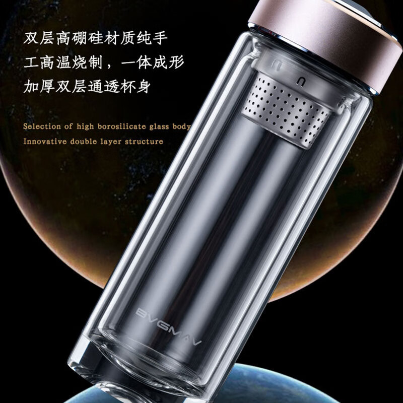 宝威玛（BVGMAV）英国玻璃杯加厚隔热泡茶杯 高档商务办公杯350ml茶水杯子 送礼物 BAL004流光金350ml