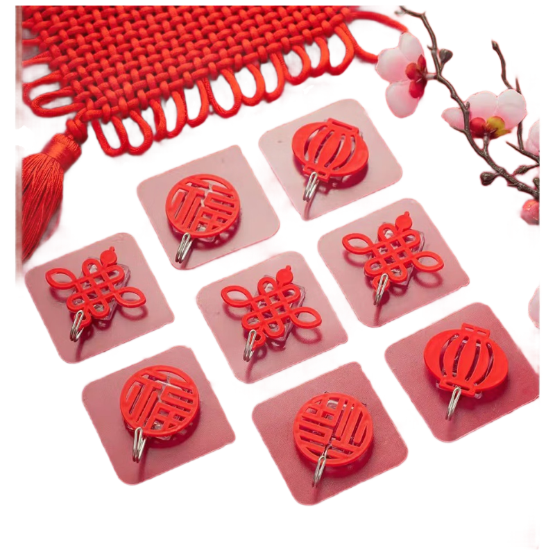 百字喜慶掛鉤福字強力粘膠免打孔無(wú)痕粘鉤墻壁玻璃柜門(mén)中國結掛鉤