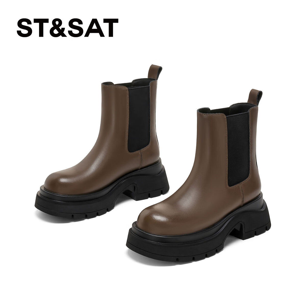 星期六厚底马丁靴女2025新款秋冬加绒百搭小短靴舒适英伦风切尔西靴女靴 卡其色【加绒款】 37