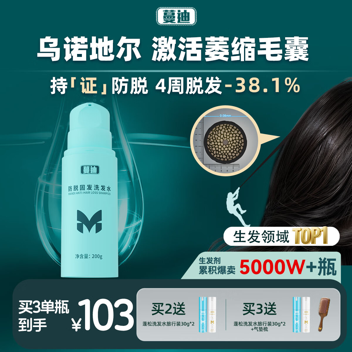 蔓迪防脱固发洗发水200g【乌诺地尔】米诺同源成分养发育发男女士洗头液露