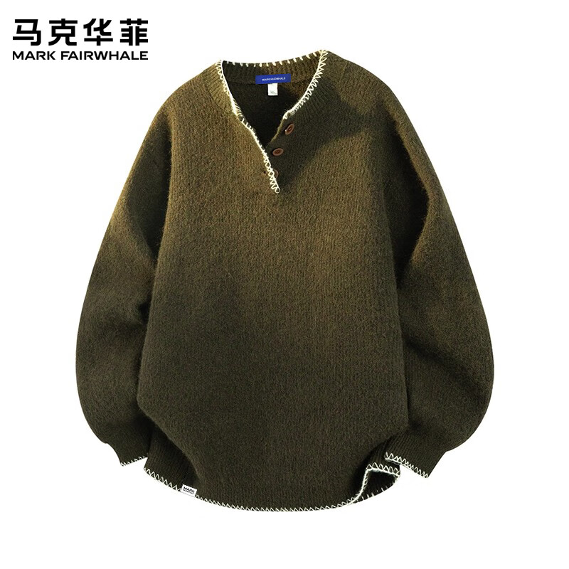 马克华菲(MARK FAIRWHALE)复古潮流休闲毛衣男士2026秋季新款宽松舒适简约百搭帅气上衣男装 杏色 【秋季新品】 M 【建议100-120斤】