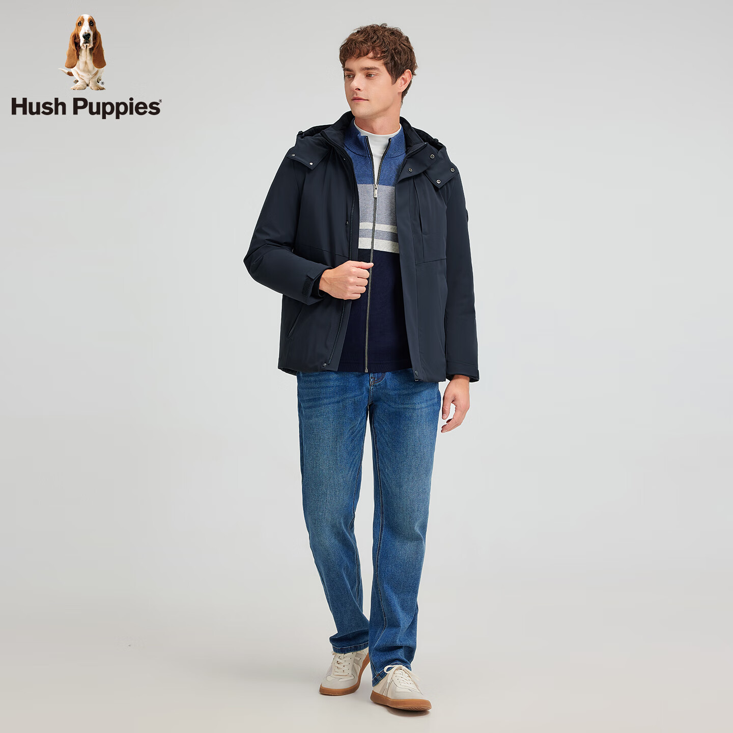 暇步士（Hush Puppies）【挺括有型】男装2025冬季新款蓬松舒适锁温安心绒羽绒服 墨蓝色 XL