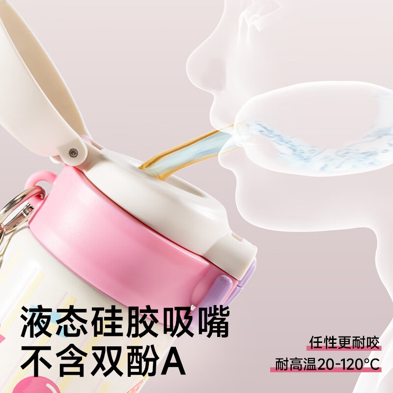 如山三合一保温杯儿童316可爱学饮婴幼儿吸管直饮长效保温学生便携 学生杯【赠挂绳-可拎可背】-蓝450ml