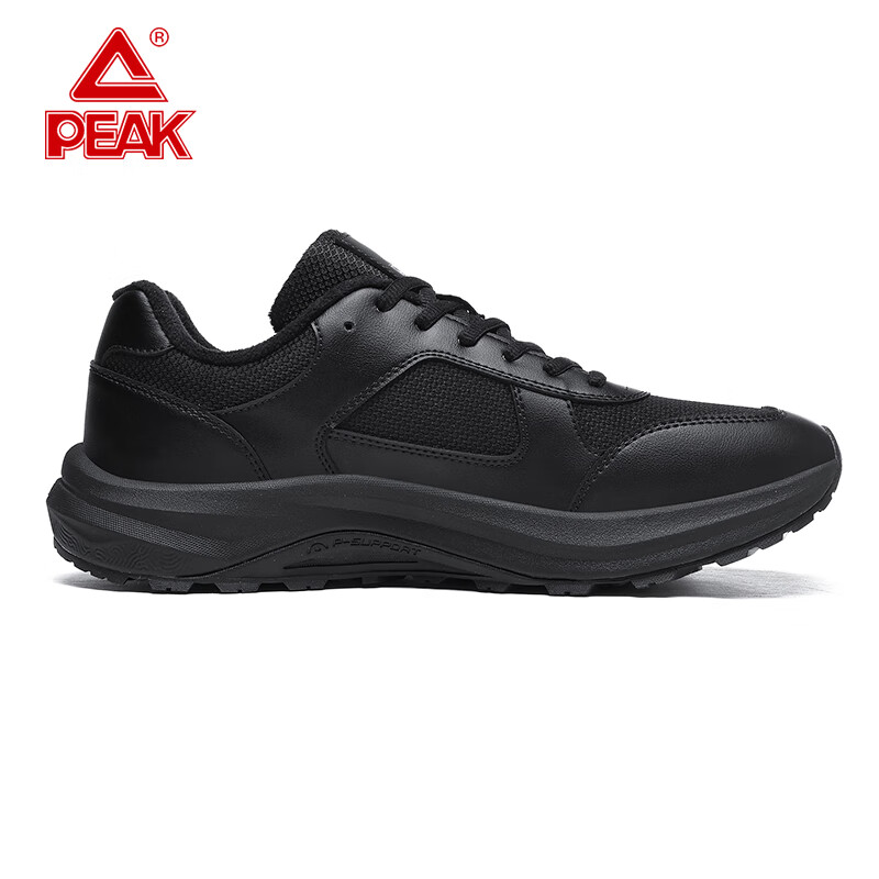 匹克态极跑步鞋软底减震耐磨登山鞋男鞋棉鞋全黑通勤冬季加绒运动鞋 黑色 39