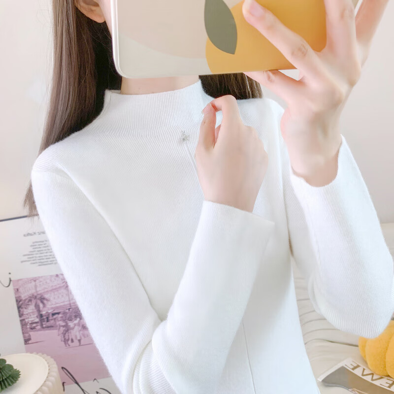 香影纯半高领毛衣打底衫2025新款女秋冬氛围感穿搭上衣温柔风百搭针织衫 蓝色 S (建议95-105斤)