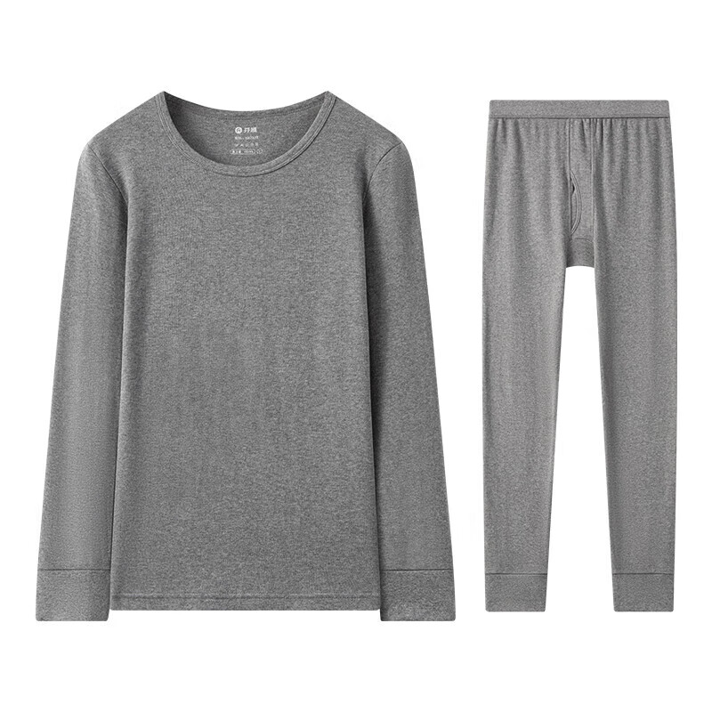 芬腾保暖内衣【纯棉 防静电】2025情侣圆领温暖打底套装秋衣秋裤 男款2-麻灰 XL