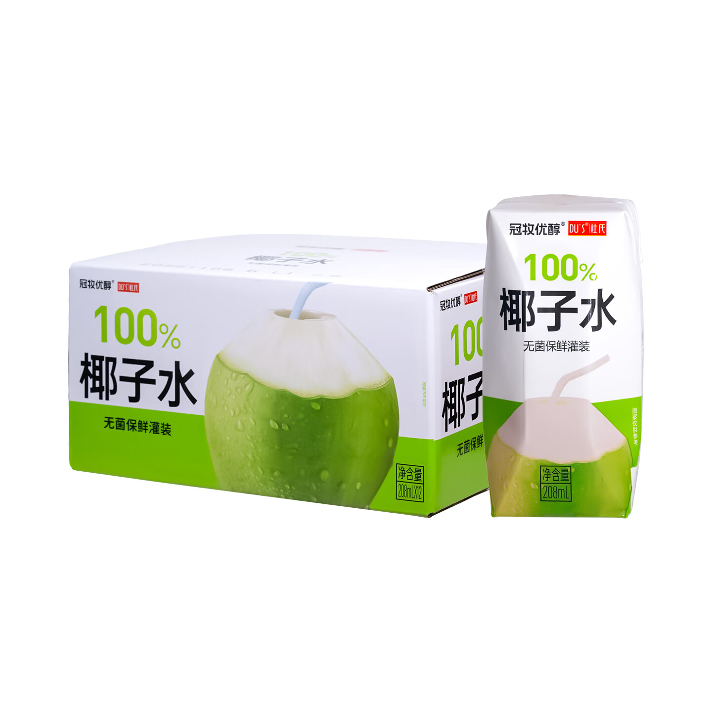 DU'S杜氏100%椰子水果汁饮料 东南亚进口椰源 208ml*12盒/箱 年货节 100%椰子水-整箱12盒
