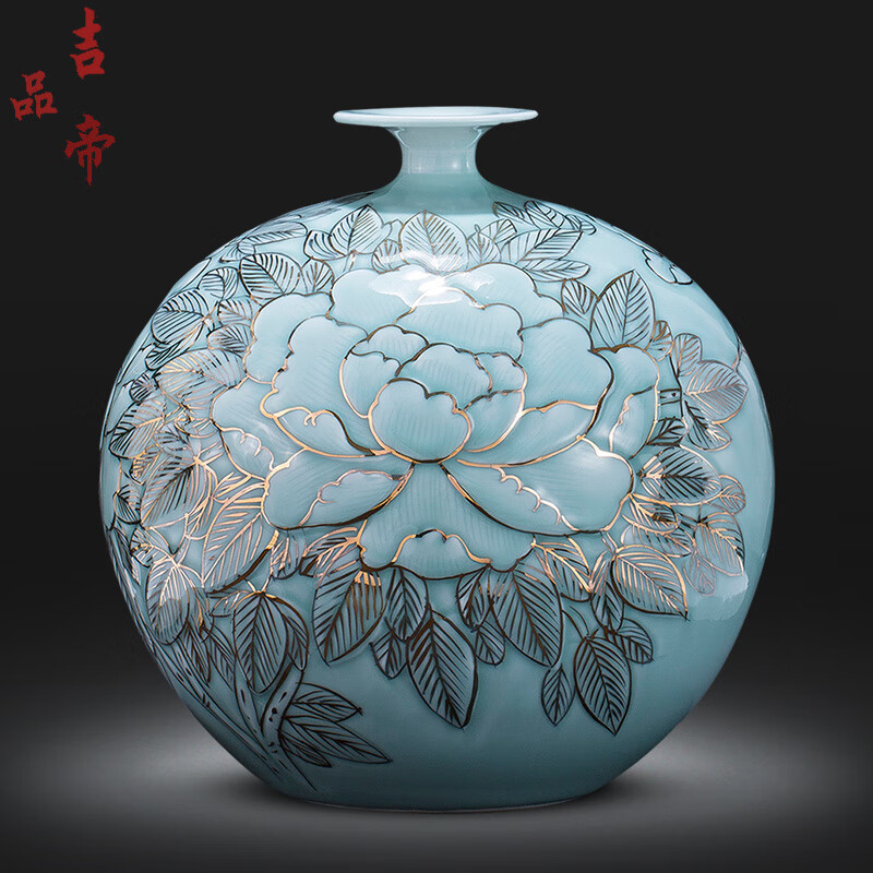 吉品帝景德镇陶瓷器花瓶手绘高端青花瓷中式客厅插花装饰摆件轻奢感 名家余华妹凤凰梅瓶