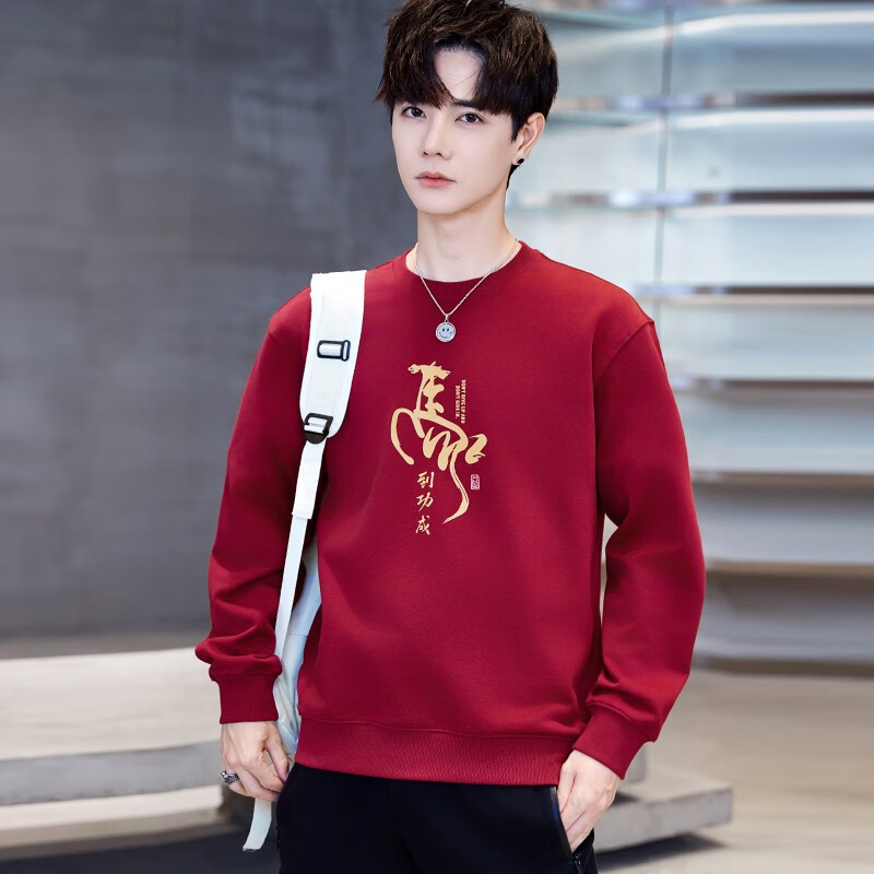 TEEK2026马年本命年衣服纯棉卫衣男外套马到成功国潮贺岁拜年喜庆上衣 【常规款】YW2855酒红色 L