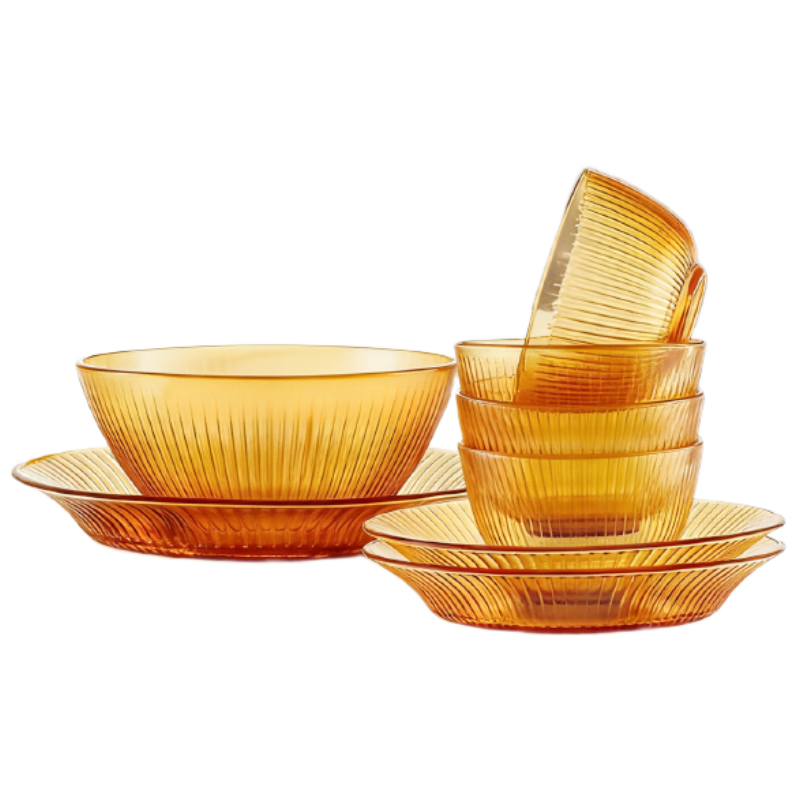 康宁（VISIONS）（ekco）晶致餐具套装高硼硅耐热玻璃碗8件套微波炉可用实用礼盒