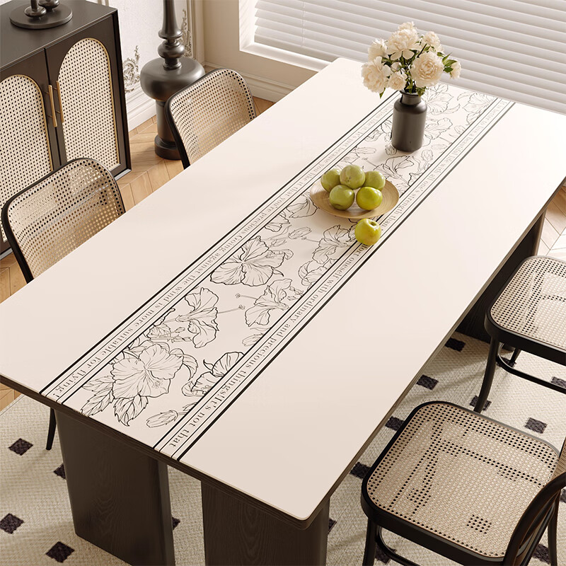 无印良品桌布餐桌防水防油pvc桌布免洗轻奢高级皮革隔热茶几台桌面保护垫 zc普拉庄园-5-白 【百位家居博主同款餐桌垫】 60*60cm