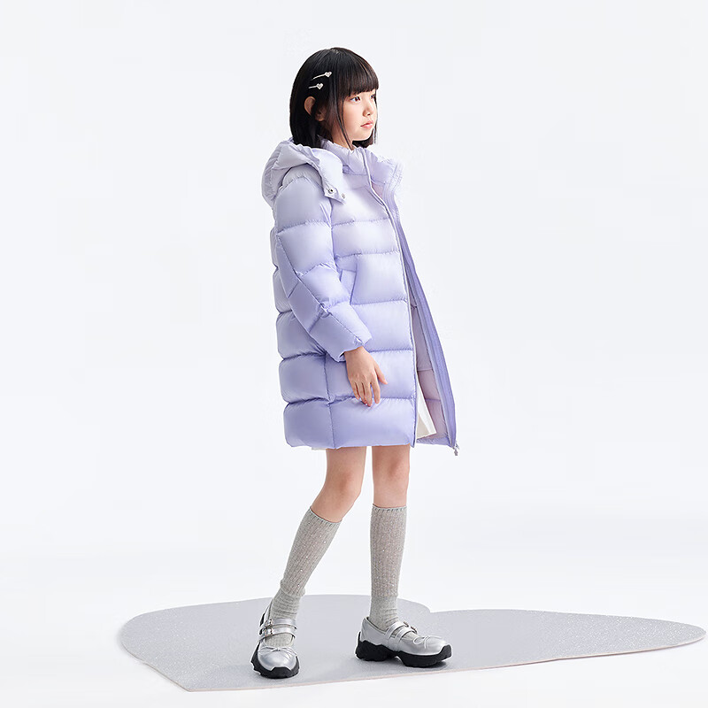 安奈儿（Annil）童装女童长款羽绒服2025冬新款加厚发热 紫底花 140