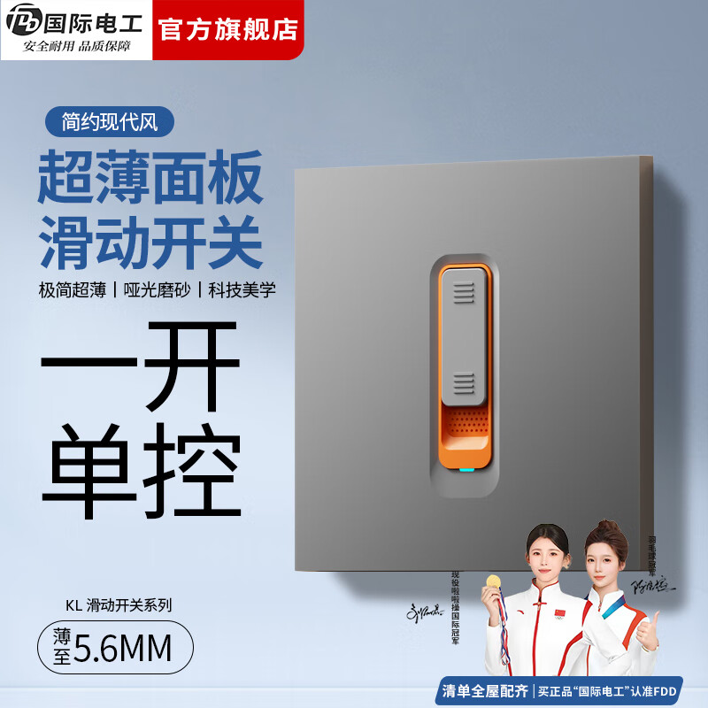 国际电工（FDD）86型滑动开关面板一开多孔电源插座家用墙面暗装拨动双控开关 滑动开关丨一开单控