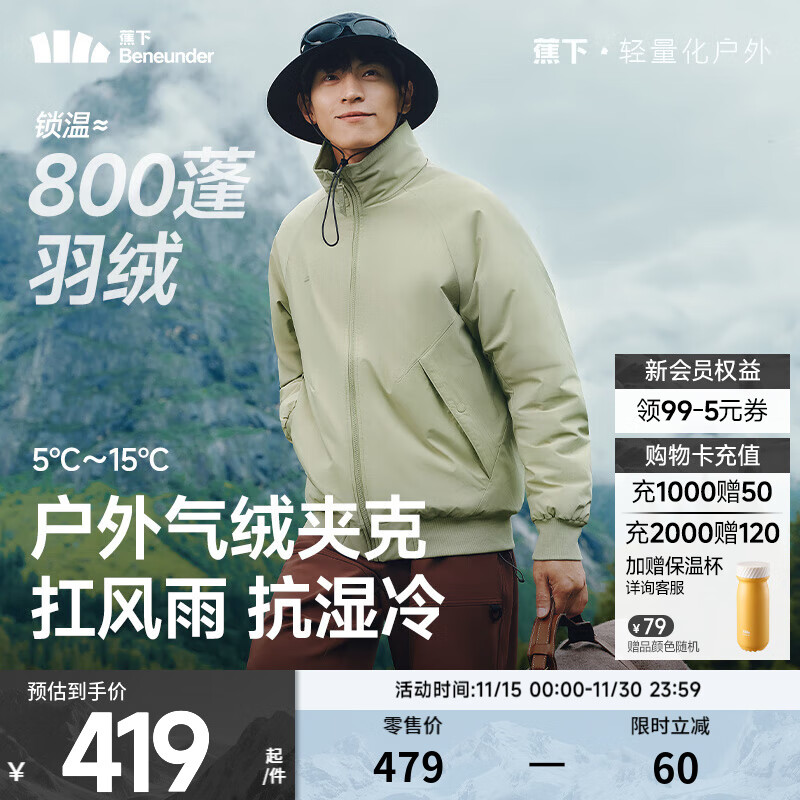 蕉下（beneunder）男士气绒服秋冬保暖外套轻薄户外运动防风夹克宽松百搭 木茶青【升级款】 XL