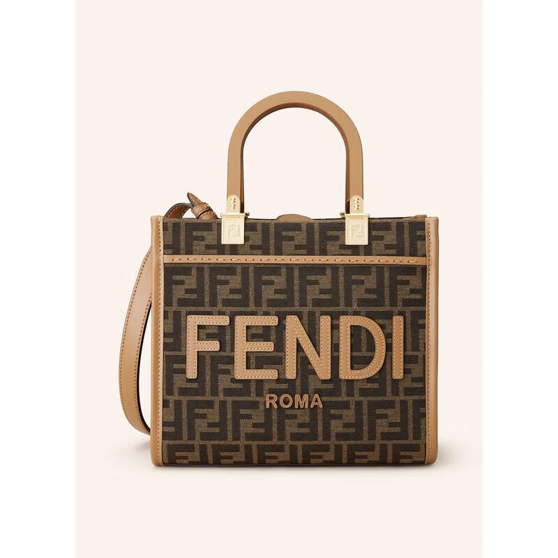 芬迪(FENDI)女士手提包 可拆卸肩帶可調(diào)節(jié)肩帶大容量內(nèi)袋手機收納位帆布材質(zhì) DARK BROWN/ BROWN ONE SIZE