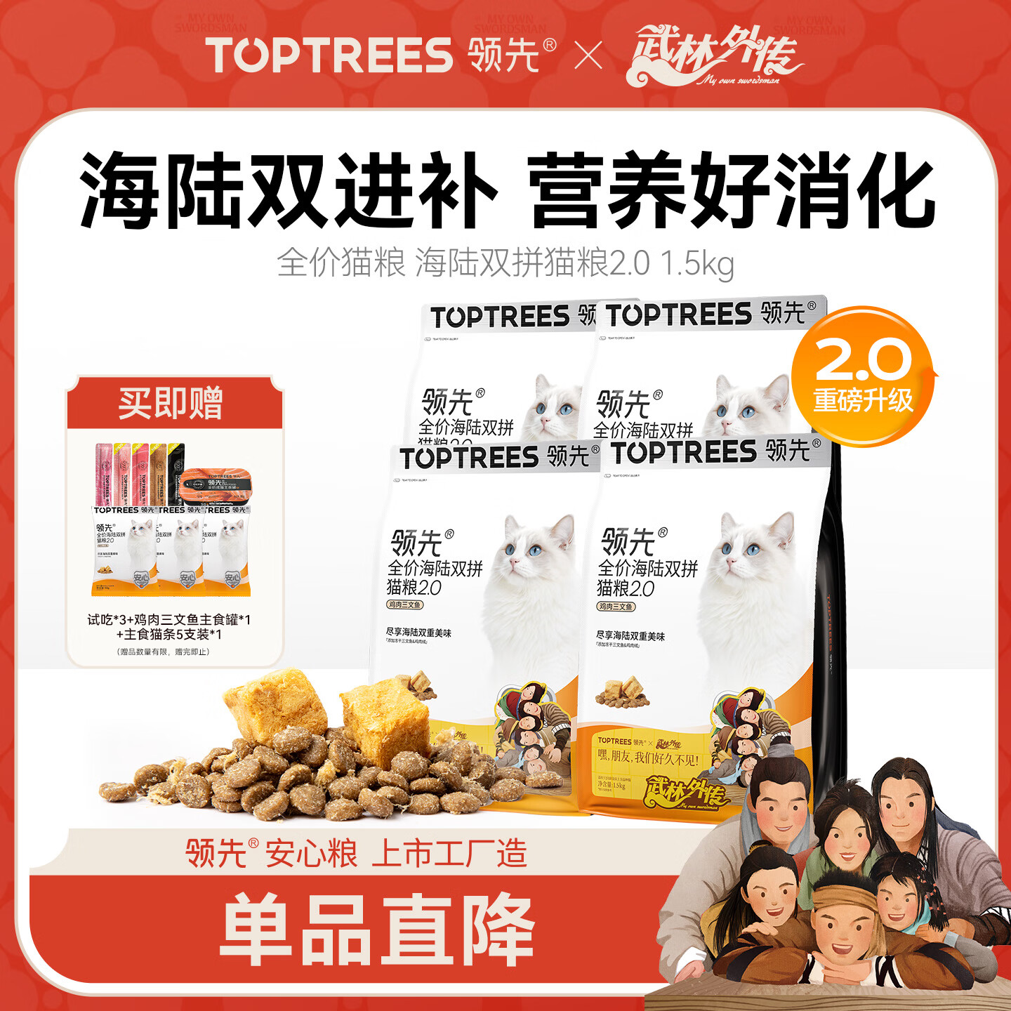 領(lǐng)先全價(jià)海陸雙拼貓糧成幼貓養胃無(wú)谷益生菌呵護腸胃 【囤貨裝|買(mǎi)1送1】3kg