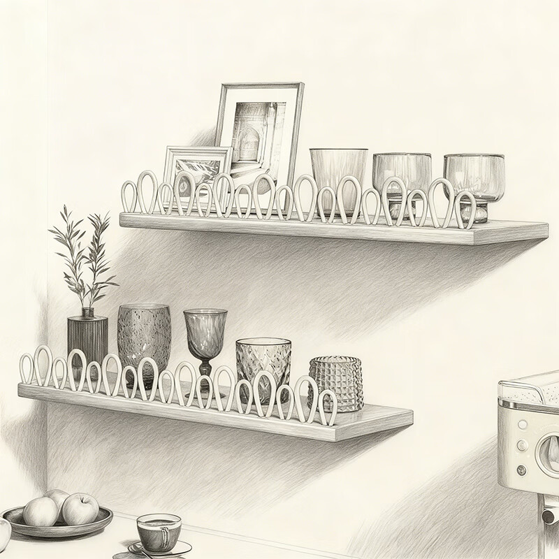 尔思家墙上置物架杯架收纳架壁挂式客厅茶杯放置架墙面装饰架荣誉展示架 原木色50cm【进口实木】