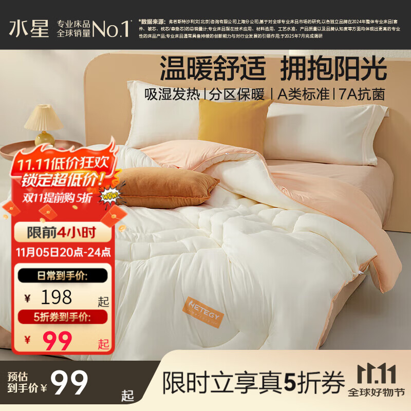 水星家纺【限时秒杀】被子被芯 A类抗菌加厚冬被吸湿发热分区保暖被芯被褥 冬被(A类抗菌+分区保暖) 220cm×240cm(净重约8.6斤)