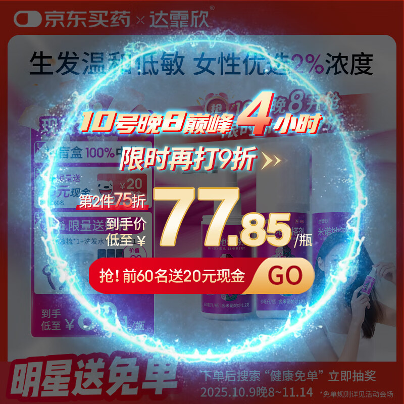达霏欣 米诺地尔酊搽剂2%浓度60ml*3瓶【女士脱发严重疗程装】女性专用防脱生发育发发际线增长液洗发水脱发斑秃泡沫凝胶产后脱发京东自营