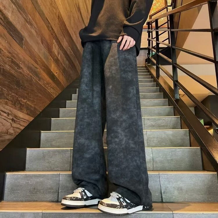 东馨鸟扎染休闲新款休闲裤美式春秋复古薄款宽松长裤直筒潮流脏脏裤裤子 黑色 5XL[建议200-220斤] 均码 京东折扣/优惠券