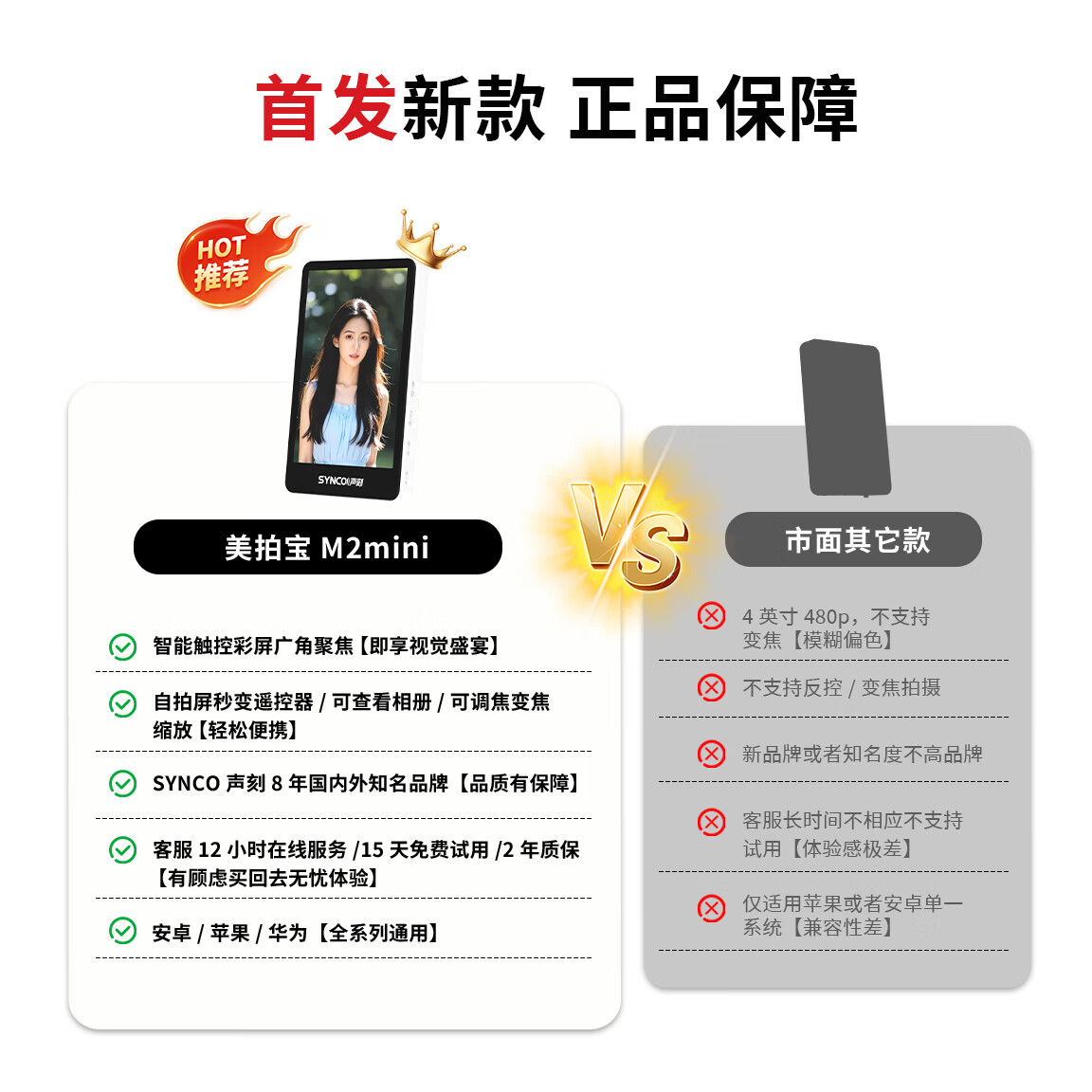 声刻【触控+聚焦】M4pro手机后置摄像头自拍拍照神器手机自拍显示屏投屏器安卓苹果通用版 曜石黑【触控+聚焦】M4pro安卓苹果通用版