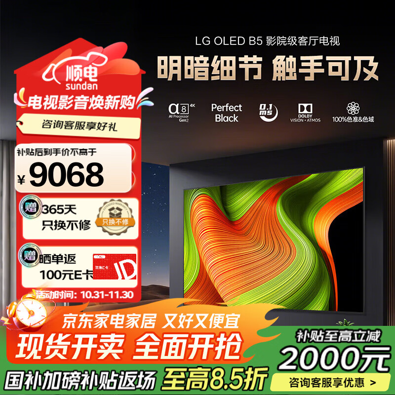 LG65英寸电视新款B5系列 OLED AI 音画芯片 4K电视OLED65B5PCA 65英寸