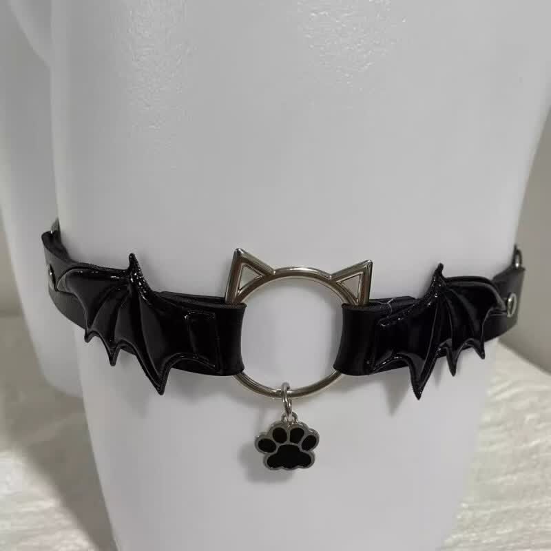 腿环Lolita哥特恶魔翅膀猫爪吊坠皮革腿带芒星亚文化jk 猫耳翅膀芒星腿环【带坠.】
