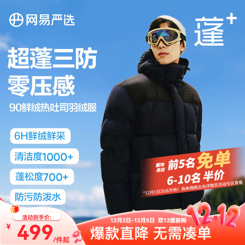 网易严选4122681【热吐司Pro】三防超蓬零压加厚90白鸭绒鲜绒面包 水墨蓝-连帽拼色 XS