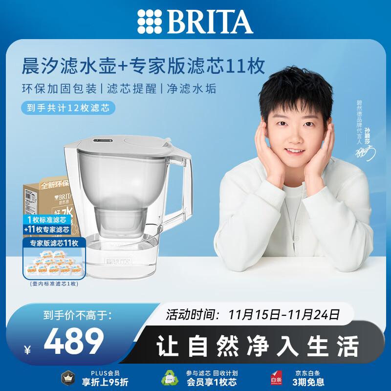 碧然德（BRITA）过滤净水器  家用滤水壶 Kalea 晨汐系列XL 3.5L（灰）+专家版滤芯11枚 环保加固包装