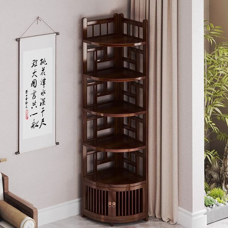 欣慕雅转角置物架家用高档转角柜墙角柜餐厅角落柜边角柜酒柜客厅拐角柜 【中式仿古】高80三层无门款