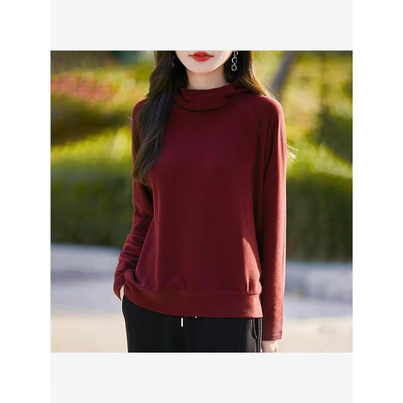 EMZ鄂尔多斯2025年春秋冬新款秋冬加厚德绒堆堆圆领休闲减龄帽衫套头 安可拉红 安可拉红 M 码收藏加购有礼