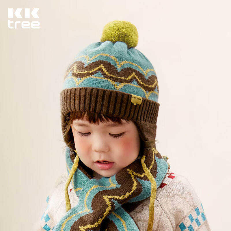 Kocotreekk树儿童帽子原纱发热针织帽男女童护耳设计加厚秋冬