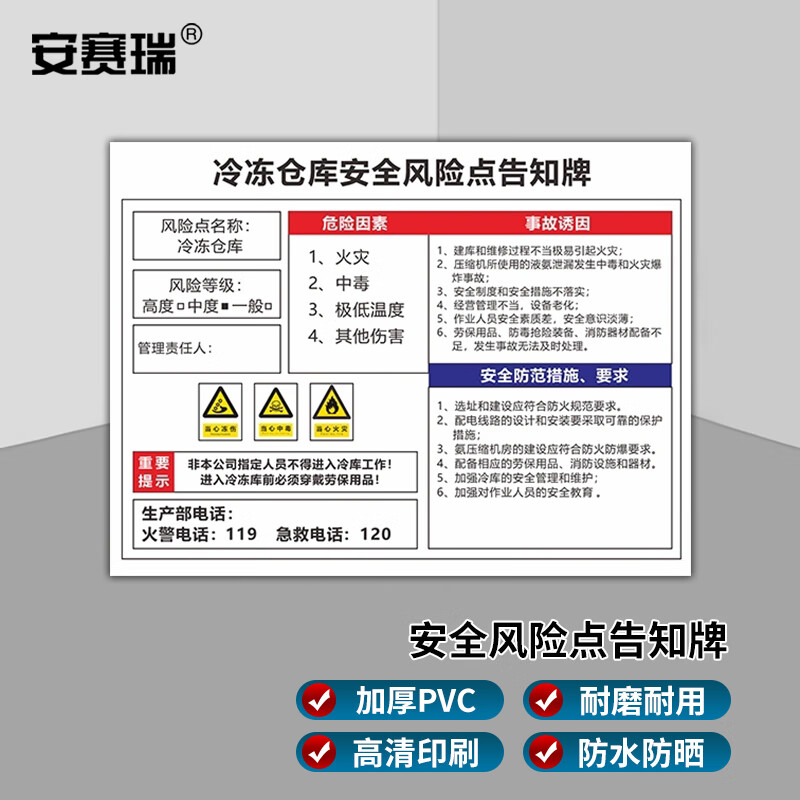 安赛瑞 安全风险点告知牌 岗位风险点告知卡 标志标示提示牌 60x80cm