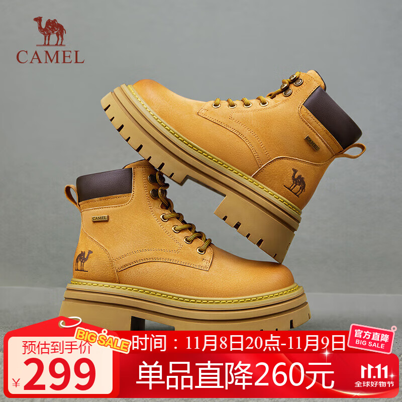 骆驼（CAMEL）【山丘2.0】大黄靴女户外马丁靴 L24W076664R 土黄(加绒) 35
