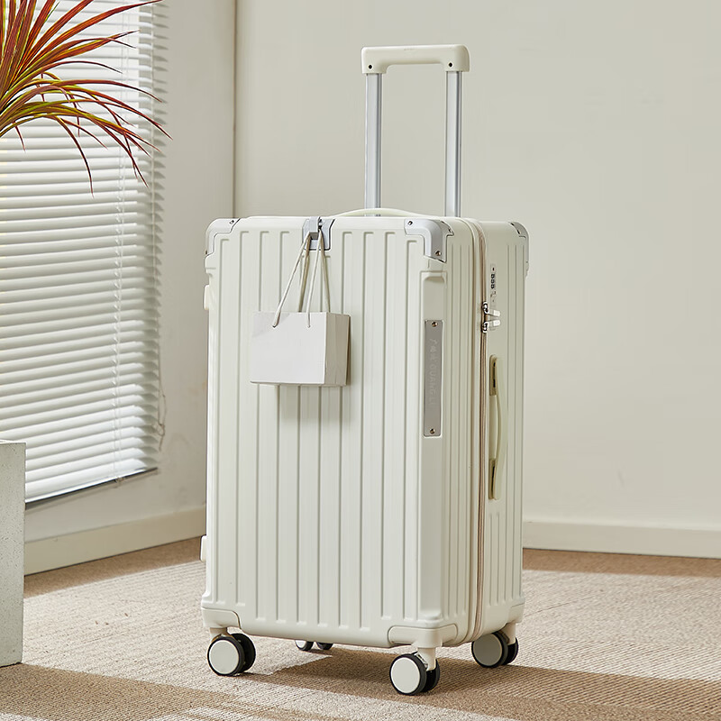 广璐迪(GUANG LU DI)三七分深舱大容量拉杆行李箱学生男万向轮密码箱女旅行箱子皮箱包 三七分大深舱箱/米白色-多功能设计 24英寸 适合远行