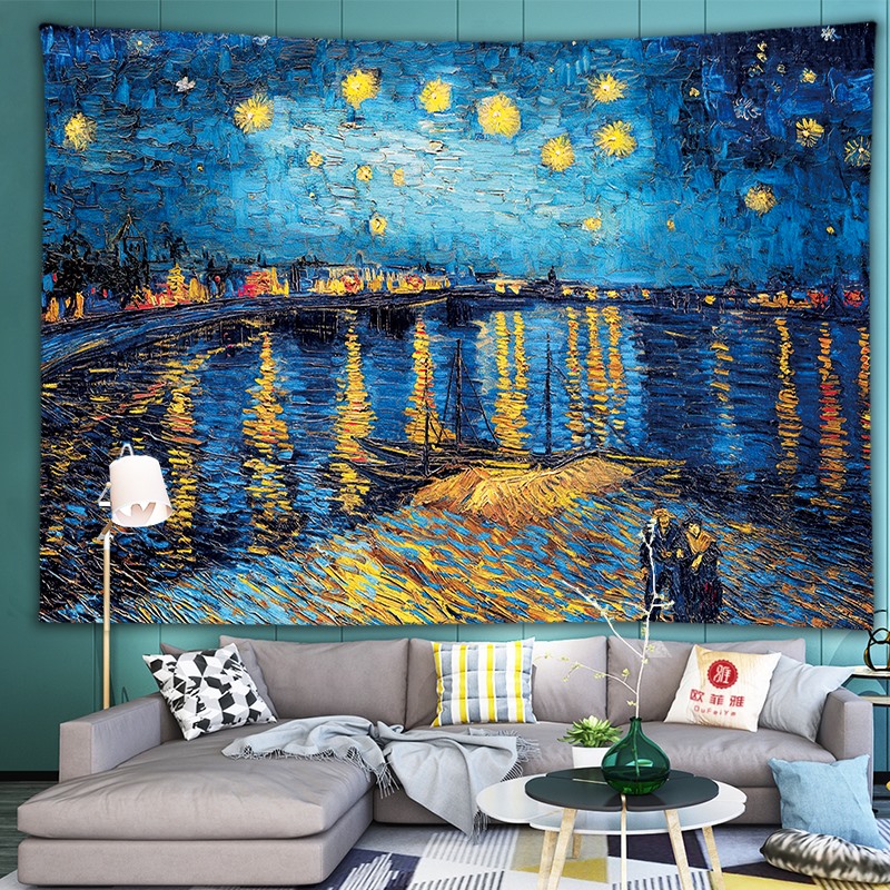 布油画梵高星空向日葵挂布乡村艺术莫奈田园风景名画古典的 繁星之夜