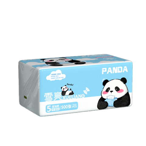 雪亮熊猫柔韧亲肤抽纸500张大包抽纸加厚家用纸面巾纸家用卫生纸  5层 500张*20包