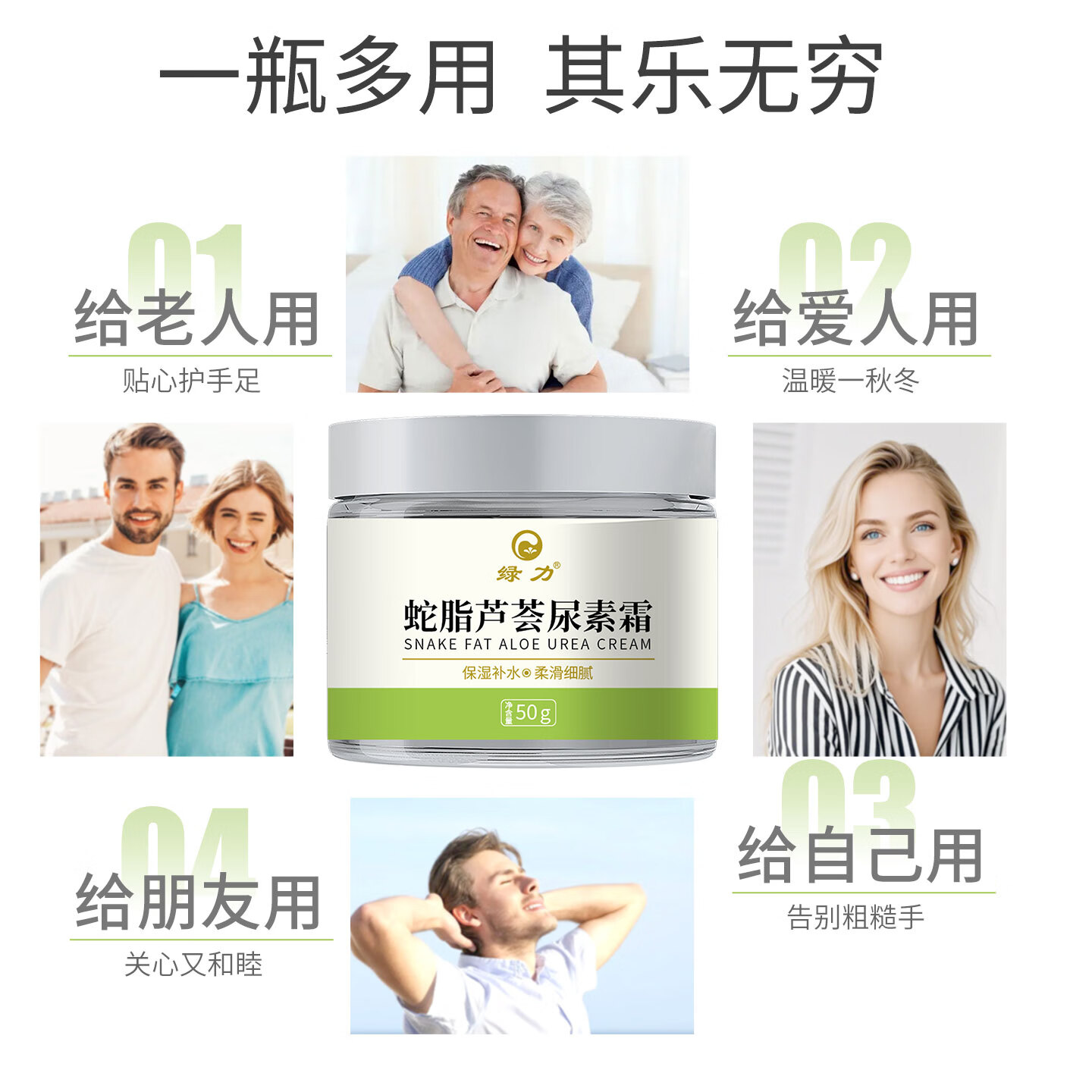 绿力身体乳维生素e乳冬季补水保湿润肤擦脸擦手乳液面霜男士女士 蛇脂芦荟尿素霜50g *2盒