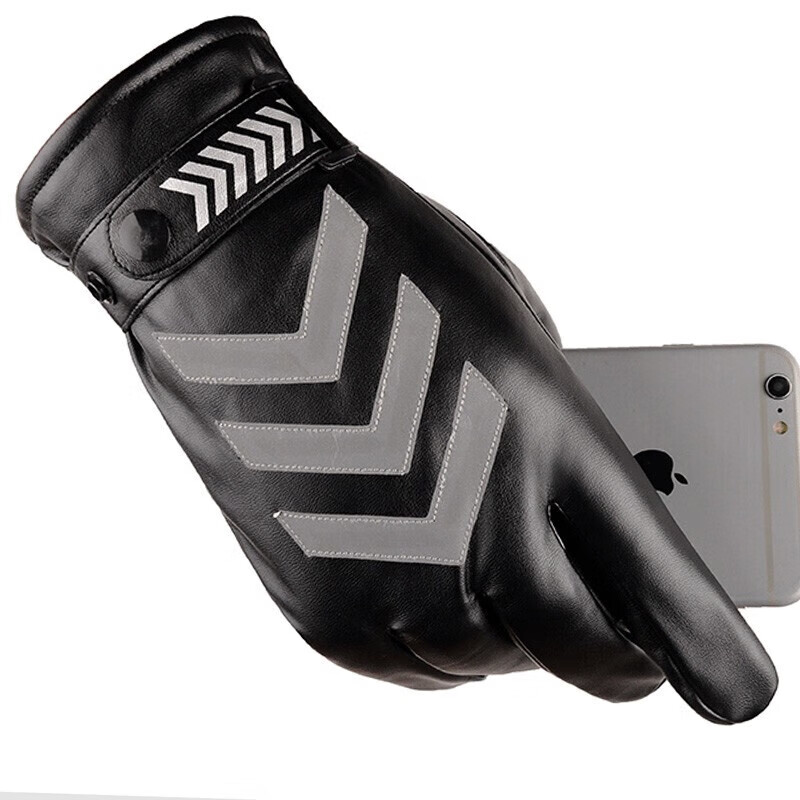 阿力牛AST-086 高亮反光加绒指挥手套 PU皮耐磨触屏手套 防寒劳保手套 防风保暖骑行手套 黑色升级款