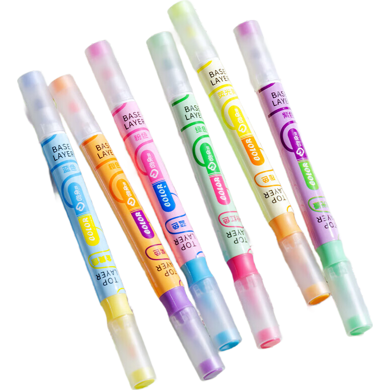 双头叠色荧光笔彩色标记划重点不晕染软头记号笔高颜值手账笔 云霞满纸【6支12色/盒】