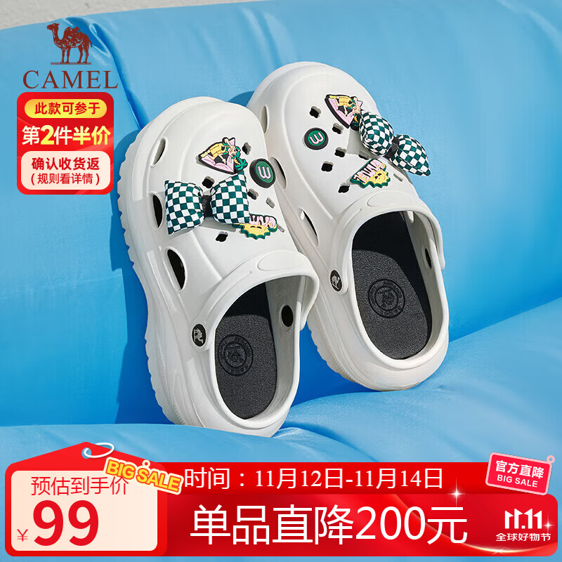 骆驼（CAMEL）洞洞鞋女时髦DIY原创鞋花松糕厚底凉拖鞋 L24M071642 白色 36/37 
