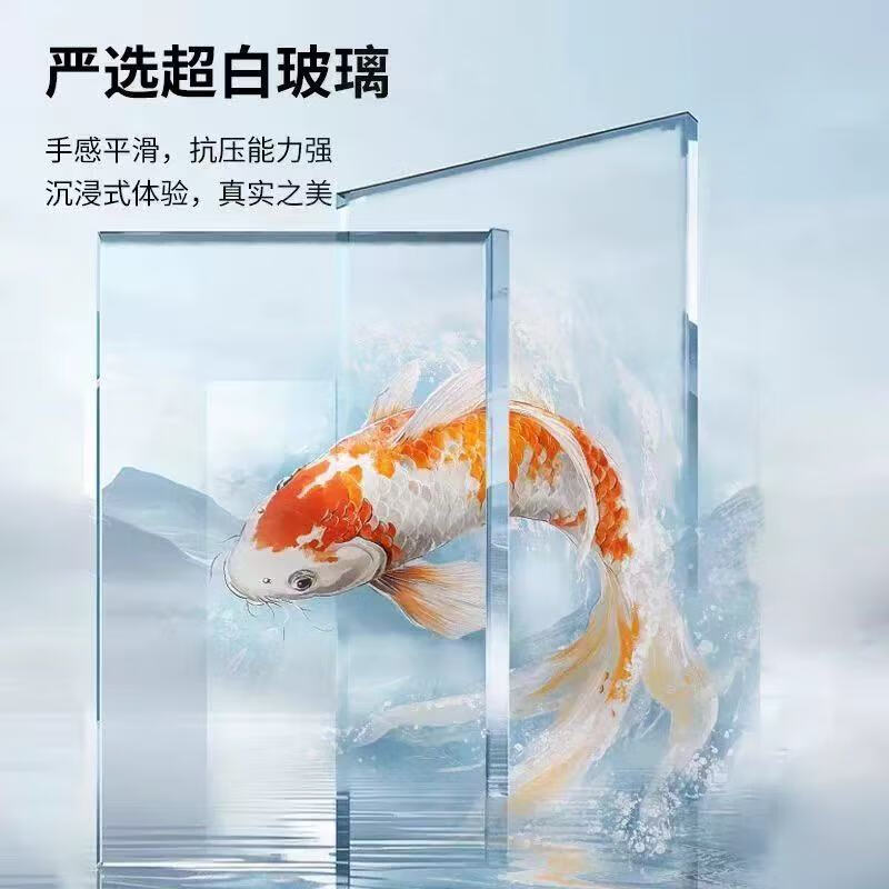 2025新款溪流缸客厅鱼缸超白玻璃家用小型底滤金鱼缸底滤造景缸 金属灰 120长*50宽超白侧溢流 两个溪流灯