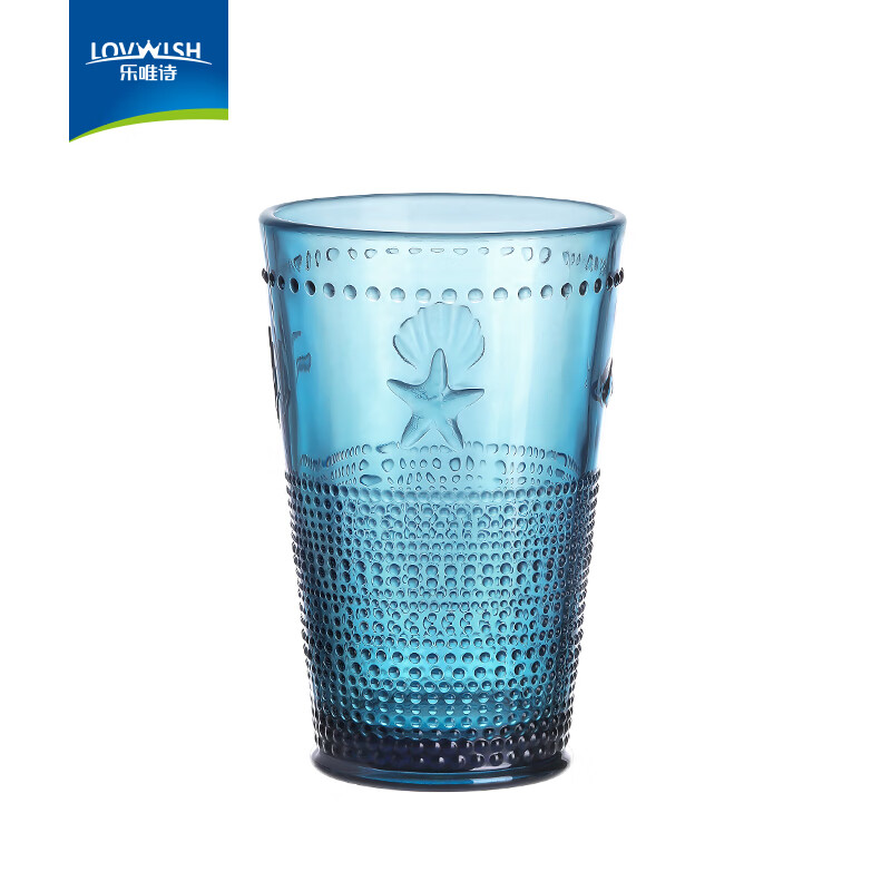 NERVISHI复古浮雕海洋风玻璃杯女高颜值水杯墨蓝家用漂亮玻璃杯子漱口杯 墨蓝海洋高杯【原色玻璃】245ml*1