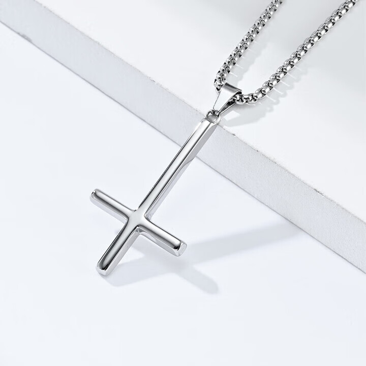恒久叶品质s25逆十字架项链男款潮流欧美风圣彼得倒立吊坠嘻 银色链长