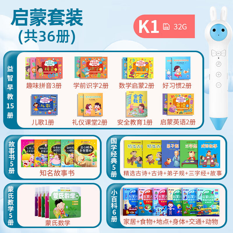 名校堂點(diǎn)讀筆K1兒童點(diǎn)讀筆幼兒小孩早教點(diǎn)讀機(jī)智能寶寶學(xué)習(xí)英語通 標(biāo)準(zhǔn)版K1藍(lán)(早教15冊+故事5冊+國學(xué)5冊+數(shù)學(xué)