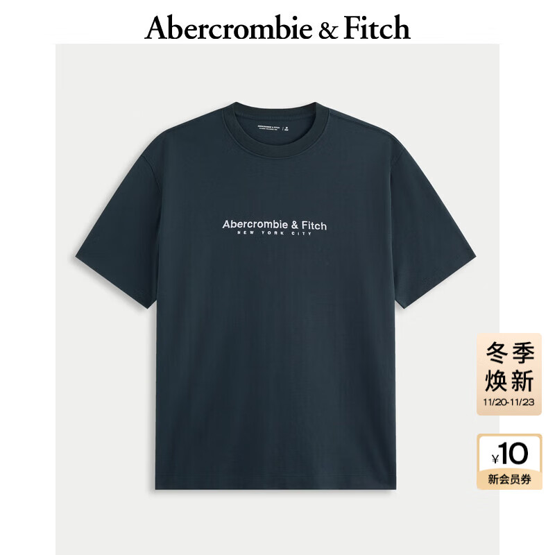 Abercrombie &amp; Fitch男装25秋新款美式复古棉质宽松LOGO圆领短袖T恤175-5430 藏青色 L (180/108A)