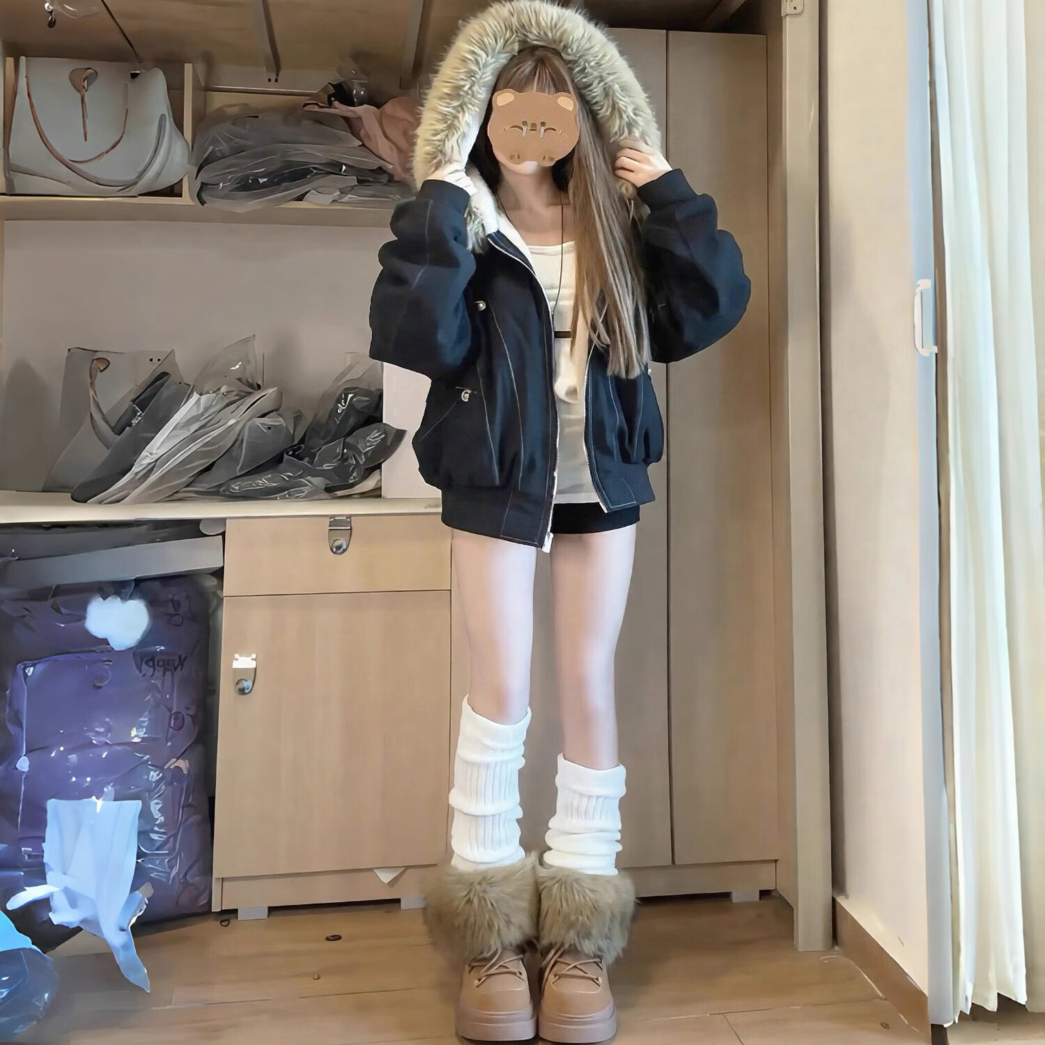 相伊恋人棉服女25年秋冬新款座山雕短款外套加绒加厚小个子派克服工装棉袄 灰绿色 L 【推荐115斤-130斤】