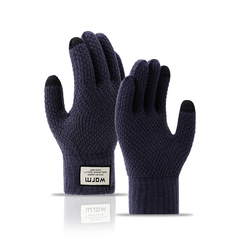 卫墨墨可触屏毛线手套秋冬季男情侣学生骑行加绒加厚针织简约风防寒保暖 保暖手套【藏青色】1双 无规格