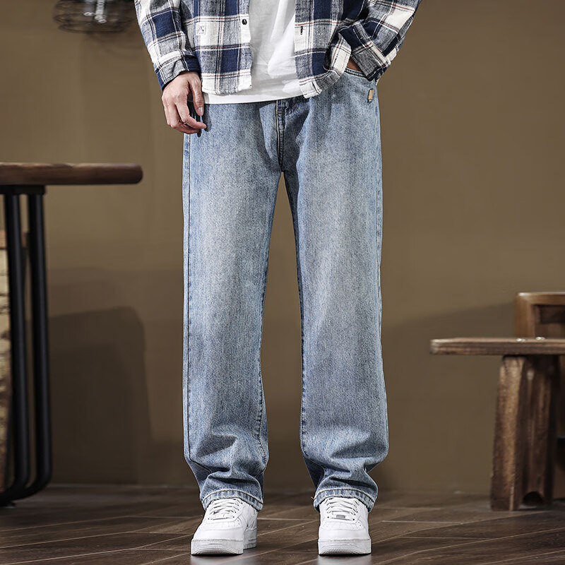新百伦高端宽松牛仔裤男士春秋季直筒裤子男潮牌穿搭阔腿休闲男裤 浅蓝 常规 30 【合适115-130斤】