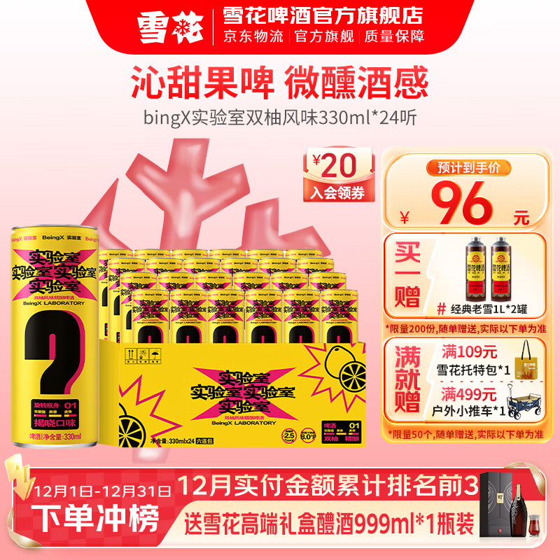 雪花BeingX实验室双柚风味果啤精酿啤酒 330mL 24罐